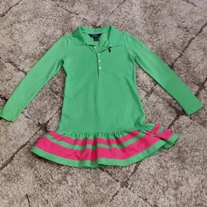 Polo Ralph Lauren Girls Ruffled Tennis Dress Green and Pink Casual Dress Size 7